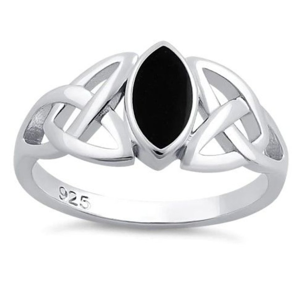 925 STERLING SILVER Celtic Synthetic Onyx Marquise Shape Bezel Set - Picture 14 of 16